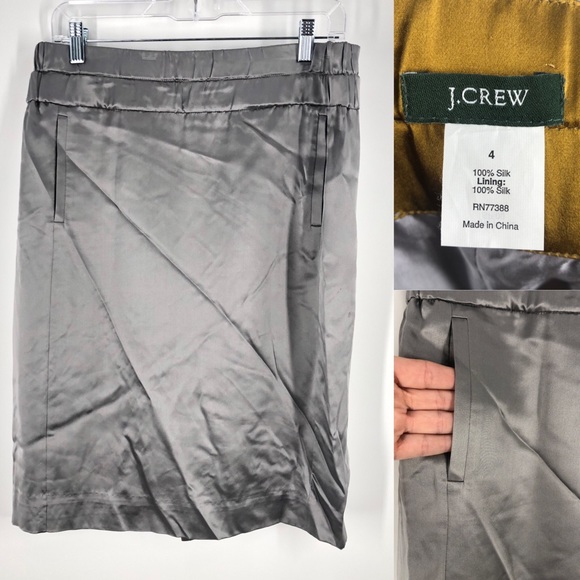 J. Crew Dresses & Skirts - J. Crew Charmeuse Pencil Skirt Pewter 100% Silk 4